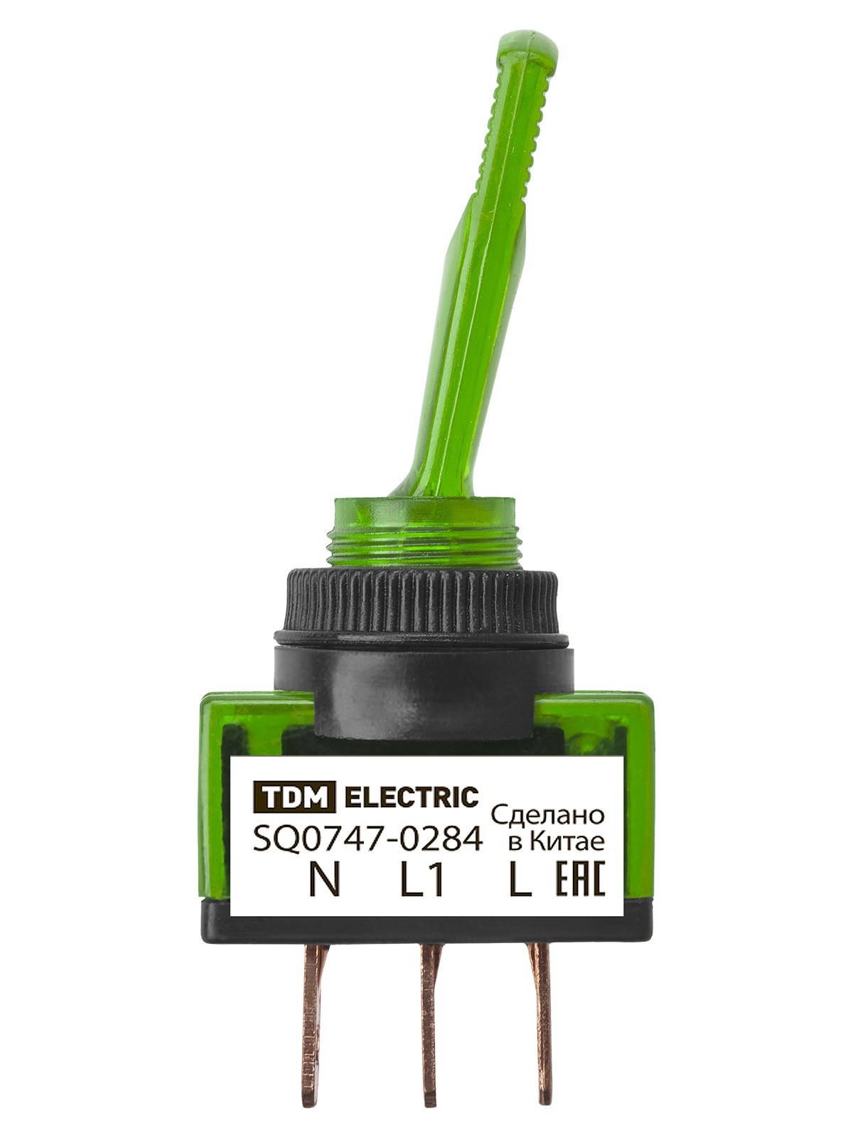 Выключатель-тумблер ASW-13D 1P 12В AC/DC 20А (3c) ON-OFF с фиксацией с зеленой LED подсветкой TDM — изображение 3