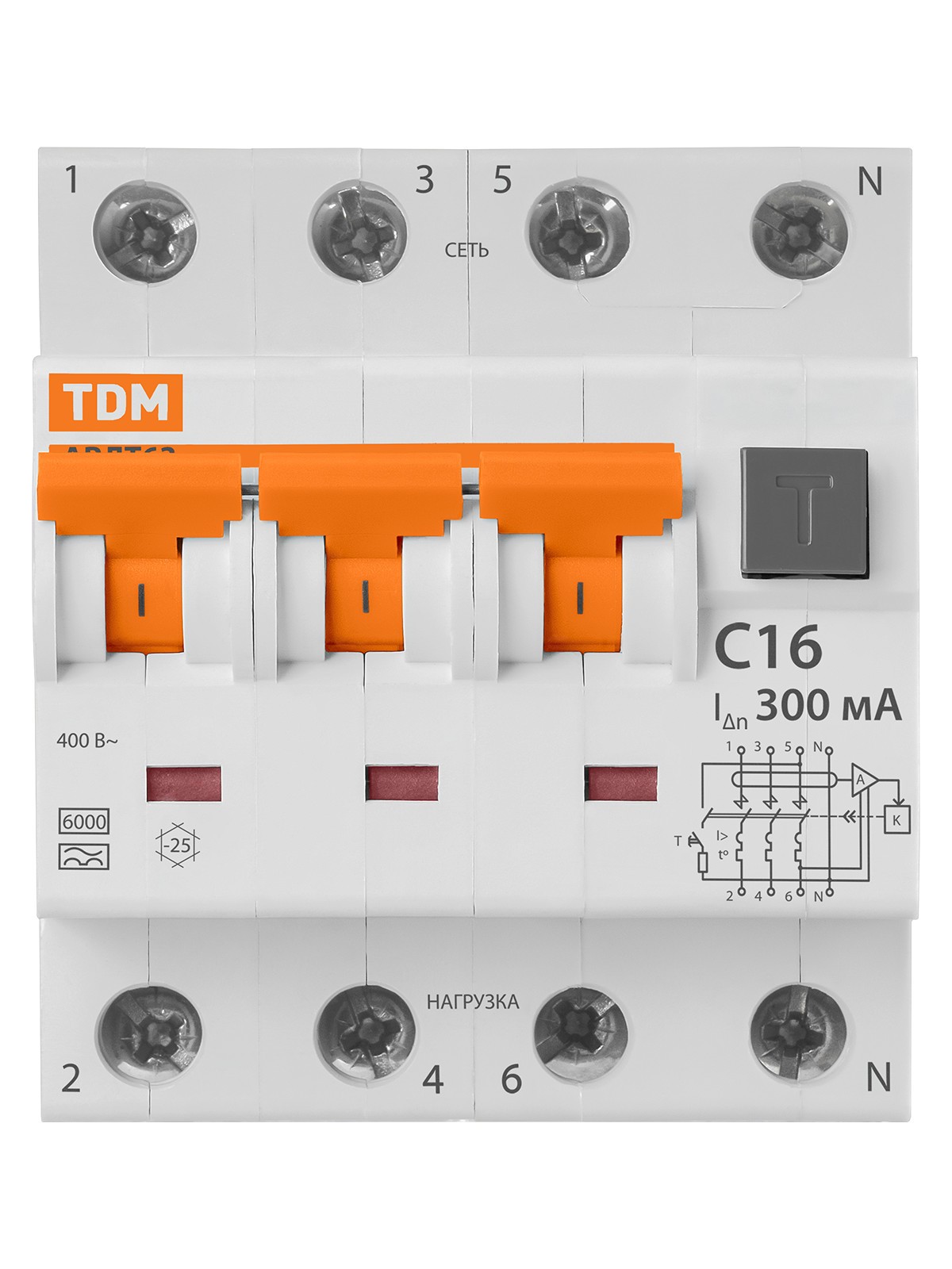 Выключатель АВДТ 63 4P(3Р+N) C16 300мА 6кА тип А TDM — изображение 3