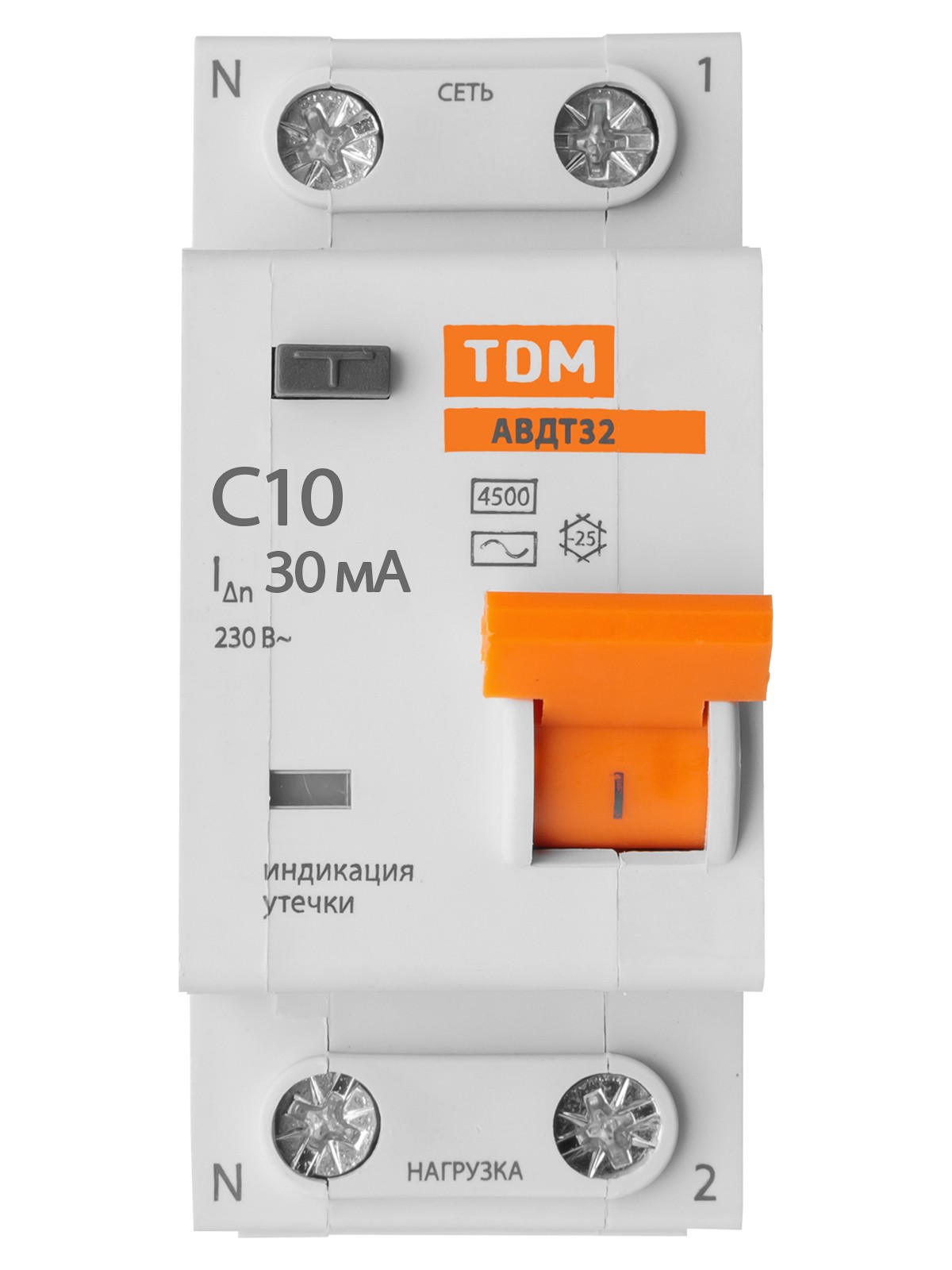 Выключатель АВДТ 32 2P(1P+N) C10 30мА 4,5кА тип АС TDM — изображение 3