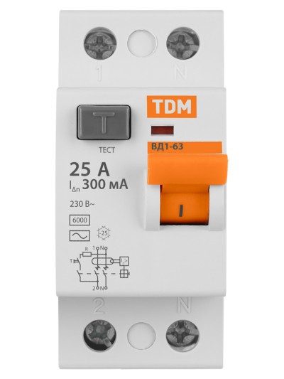 Устройство защитного отключения ВД1-63 2Р 25А 300мА TDM — изображение 3