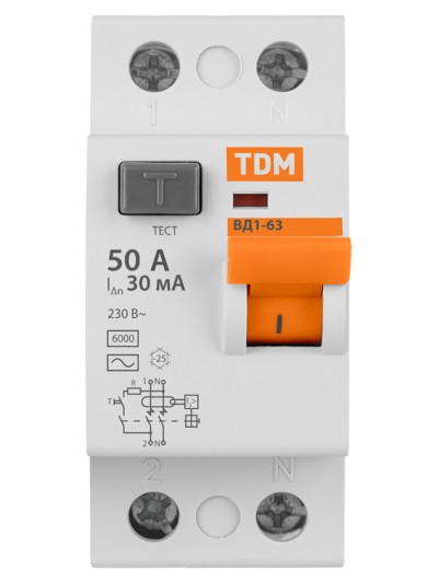 Устройство защитного отключения ВД1-63 2Р 50А 30мА TDM — изображение 3