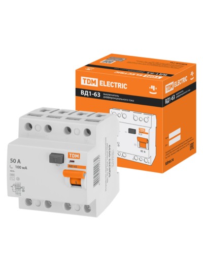 Устройство защитного отключения ВД1-63 4Р 50А 100мА TDM