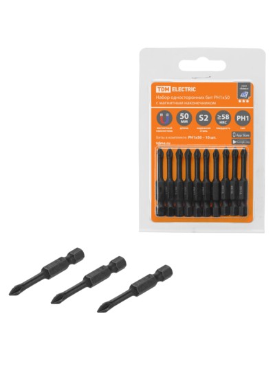 Набор бит PH1x50, односторонних, сталь S2, Е 1/4″, намагниченные, торсионные, 10 шт., «Алмаз» TDM