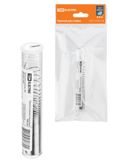 Припой ПОС 40, проволока, ГОСТ 21931-76, Ø0,8 мм, 10 г, колба, серия “Алмаз” TDM