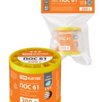 Припой ПОС 61, трубка с канифолью, ГОСТ 21931-76, Ø2 мм, 200 г, катушка, инд. упак., “Алмаз” TDM