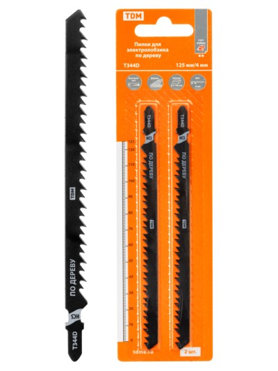 Пилки для электролобзика по дереву, HCS, 110х4 мм, быстрый рез, T344D, 2 шт, “Рубин”, TDM