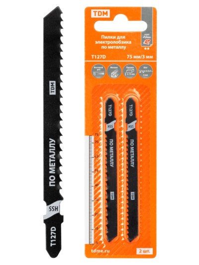 Пилки для электролобзика по металлу, HSS, 75х3 мм, быстрый рез, T127D, 2 шт, “Рубин”, TDM
