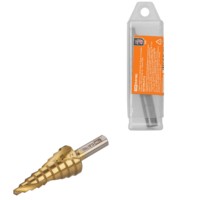 Сверло по металлу ступенчатое, 4-20 мм, 9 ступеней, нитрид., HSS, цилиндр. хв., “Рубин” TDM