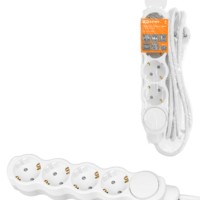 Удлинитель сетевой Люкс УЛ04В с выкл. 4-м 3м с/з с з/ш ПВС 3х1мм2 16А/250В бело-серый TDM