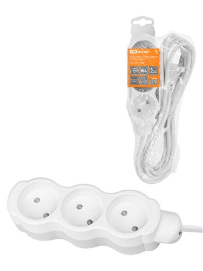 Удлинитель сетевой Люкс УЛ3 3-м 7м б/з с з/ш ПВС 2х0,75 мм2 10А/250В бело-серый TDM