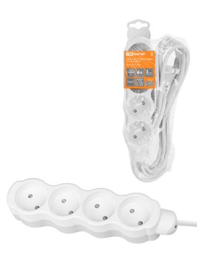 Удлинитель сетевой Люкс УЛ4 4-м 10м б/з с з/ш ПВС 2х0,75 мм2 10А/250В бело-серый TDM