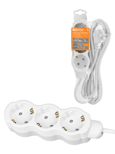 Удлинитель сетевой Люкс УЛ03 3-м 5м с/з с з/ш ПВС 3х1мм2 16А/250В бело-серый TDM