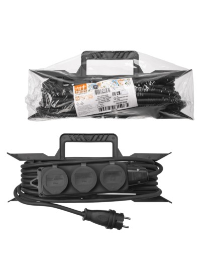 Удлинитель-шнур силовой на рамке, каучук, КГ, IP44, 3 гнезда с/з, 3500 Вт, 10 м Народный