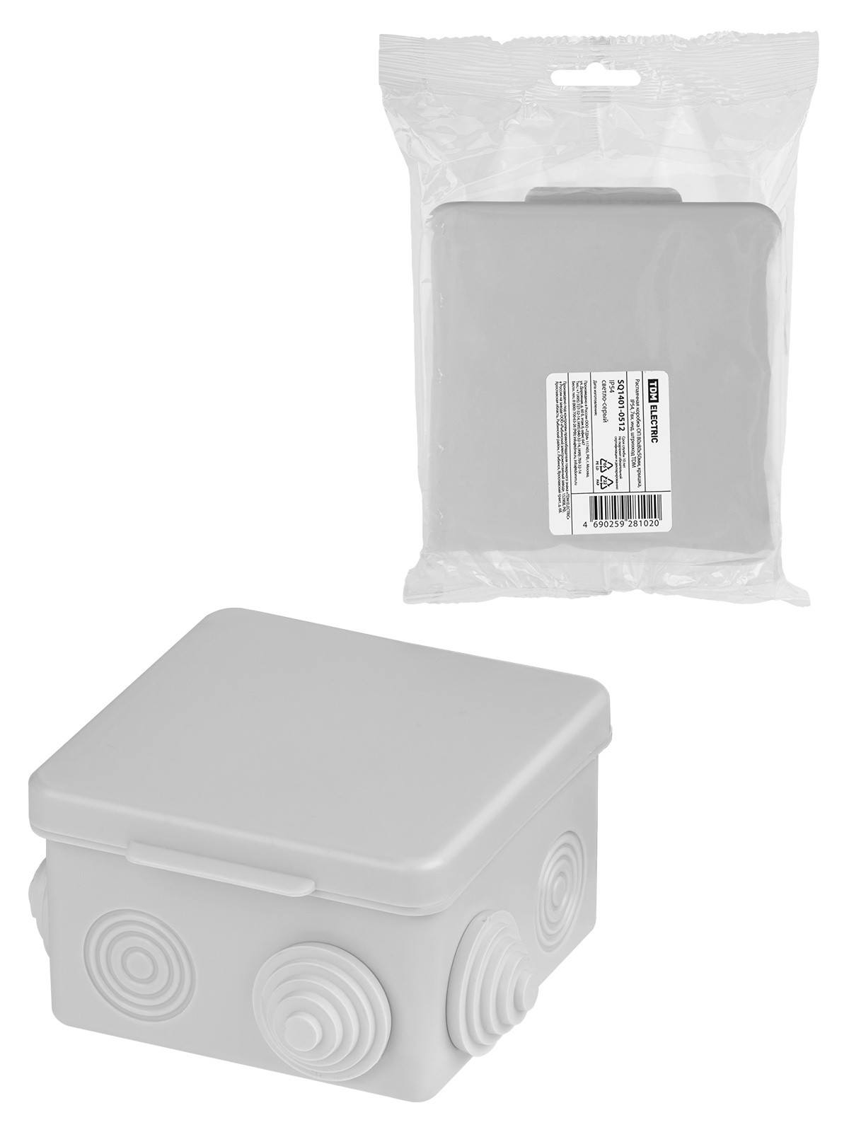 Коробка КМЭР ОП 80х80х50мм крышка IP54 7вх. TDM SQ1401-0512