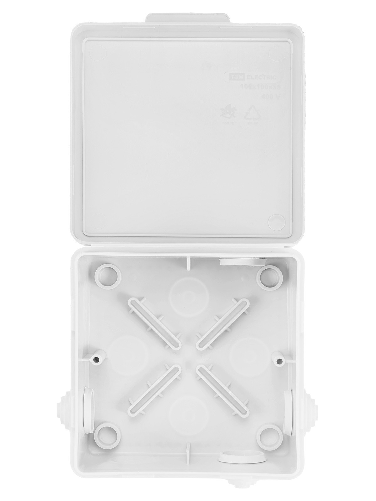 Коробка КМЭР ОП 100х100х55мм крышка IP54 8вх. белая TDM SQ1401-0923 — изображение 3