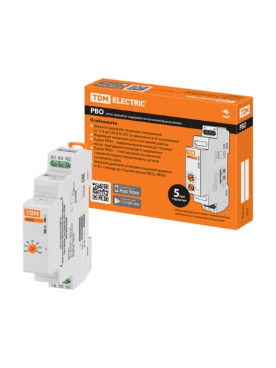 Реле времени РВО2-ВКЛ-0,6с/60сек-8А-24/230В-DIN (зад.вкл., 0,6с-60сек, 24/230В AC/DC) TDM