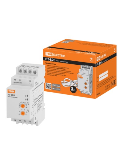 Реле температуры РТ-820 (-5+40С, 24-240В АС/DC, с датч. IP67) TDM