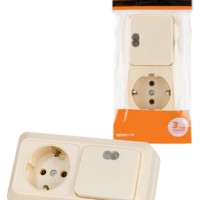 Блок комбинированный выкл. 1-кл. с/п 10А + розетка 2П+З 16А 250В БКВР IP20 сл. кость “Ладога” TDM