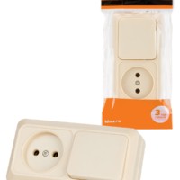 Блок комбинированный выкл. 1-кл. 10А + розетка 2П 10А 250В БКВР IP20 сл. кость “Ладога” TDM