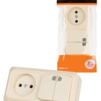 Блок комбинированный выкл. 2-кл. с/п 10А + розетка 2П 10А 250В БКВР IP20 сл. кость “Ладога” TDM