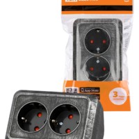 Розетка угловая двойная 2П+3 открытой установки с з/ш IP20 250В 16А серебро “Ладога” TDM