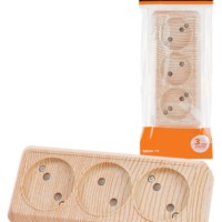 Розетка 3-х местная горизонтальная 2П открытой установки IP20 10A с з/ш сосна “Ладога” TDM