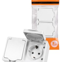 Розетка двойная 2П+З (горизонтальная) открытой установки IP54 16А белая “Вуокса” TDM