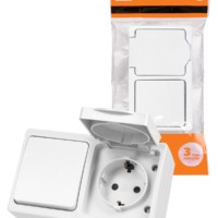 Блок (горизонтальный) выключатель 1-кл. + розетка 2П+З с з/ш БКВР IP54 белый “Вуокса” TDM