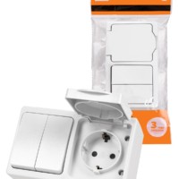 Блок (горизонтальный) выключатель 2-кл. + розетка 2П+З с з/ш БКВР IP54 белый “Вуокса” TDM