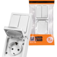 Блок (вертикальный) выключатель 2-кл. + розетка 2П+З с з/ш БКВР IP54 белый “Вуокса” TDM