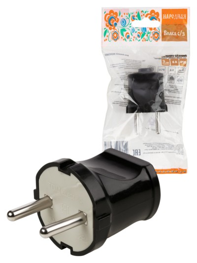 Вилка б/з черная 6А 250В серии “Народная”