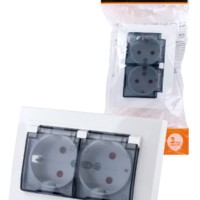 Розетка двойная 2П+З с защ. шт. и прозрачной крышкой 16А 250В IP44 белая “Таймыр” TDM