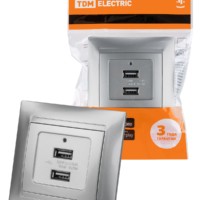 Розетка 2USB порт 2,1А 5В металлик “Лама” TDM