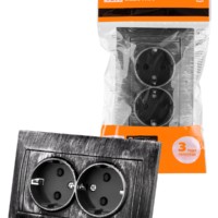 Розетка двойная 2П+З 16А 250В с защ. шт. старинное серебро “Лама” TDM