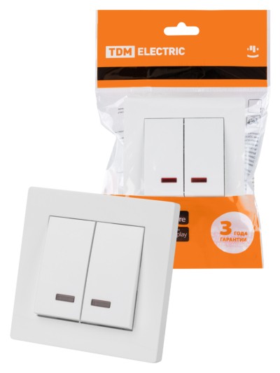 Выключатель 2 кл. с подсветкой 10А белый “Сенеж” TDM