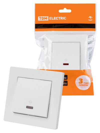 Выключатель на 2 направления 1 кл. с подсветкой 10А белый “Сенеж” TDM
