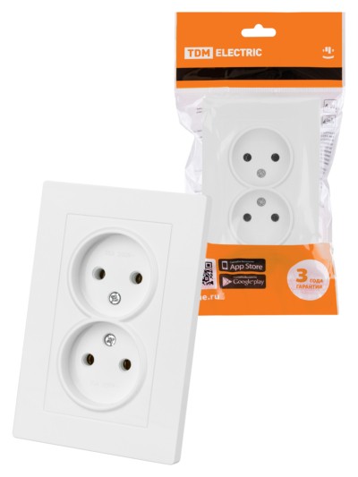 Розетка двойная 2П 10А 250В белая “Сенеж” TDM