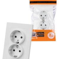 Розетка двойная 2П+З 16А 250В с защ. шт. белая “Сенеж” TDM