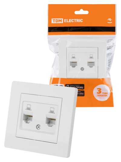 Розетка компьютерная двойная RJ45 белая “Сенеж” TDM
