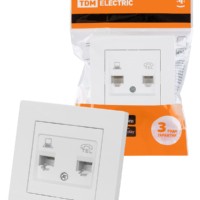 Розетка телефонная RJ11 + компьютерная RJ45 белая “Сенеж” TDM