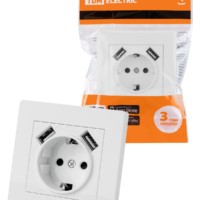 Розетка 2П+З 16А 250В + 2 USB порта 2,1А 5В белая “Сенеж” TDM