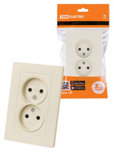Розетка двойная 2П 10А 250В с защ. шт. сл. кость “Сенеж” TDM