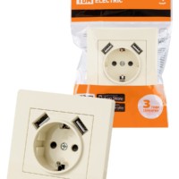 Розетка 2П+З 16А 250В + 2 USB порта 2,1А 5В сл. кость “Сенеж” TDM