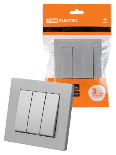 Выключатель 3-х кл. 10А серебр. металлик “Сенеж” TDM