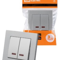 Выключатель 2 кл. с подсветкой 10А серебр. металлик “Сенеж” TDM