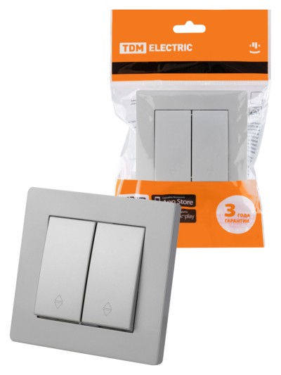 Выключатель на 2 направления 2 кл. 10А серебр. металлик “Сенеж” TDM