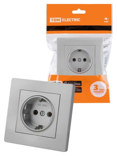 Розетка 2П+З 16А 250В серебр. металлик “Сенеж” TDM