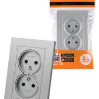 Розетка двойная 2П 10А 250В с защ. шт. серебр. металлик “Сенеж” TDM