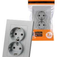 Розетка двойная 2П+З 16А 250В серебр. металлик “Сенеж” TDM