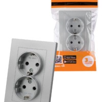 Розетка двойная 2П+З 16А 250В с защ. шт. серебр. металлик “Сенеж” TDM